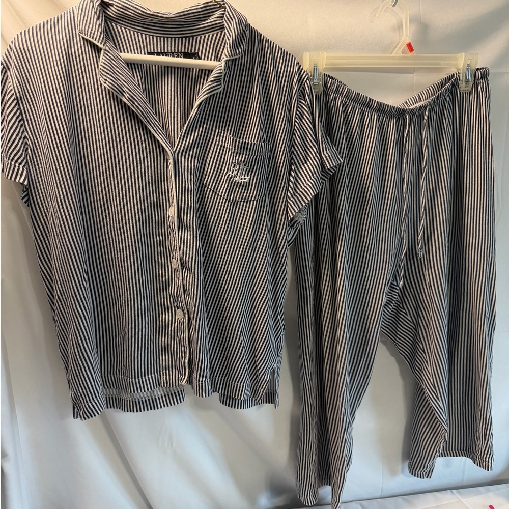 Ralph Lauren Black and White Striped Pajama Set